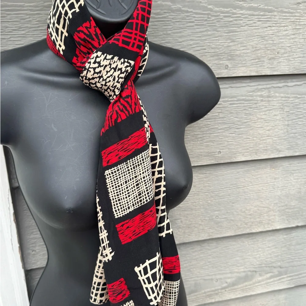 Essential Classics Red Black Tan Silk Patterned Women's‎ Scarf Stylish Lightwt